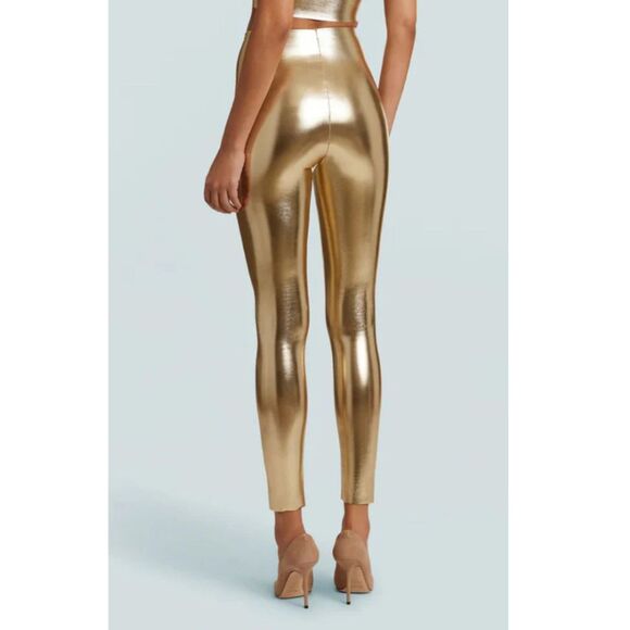 Commando Gold Leaf Faux Leather Stretch Leggings Women’s Size Medium - Picture 1 of 5